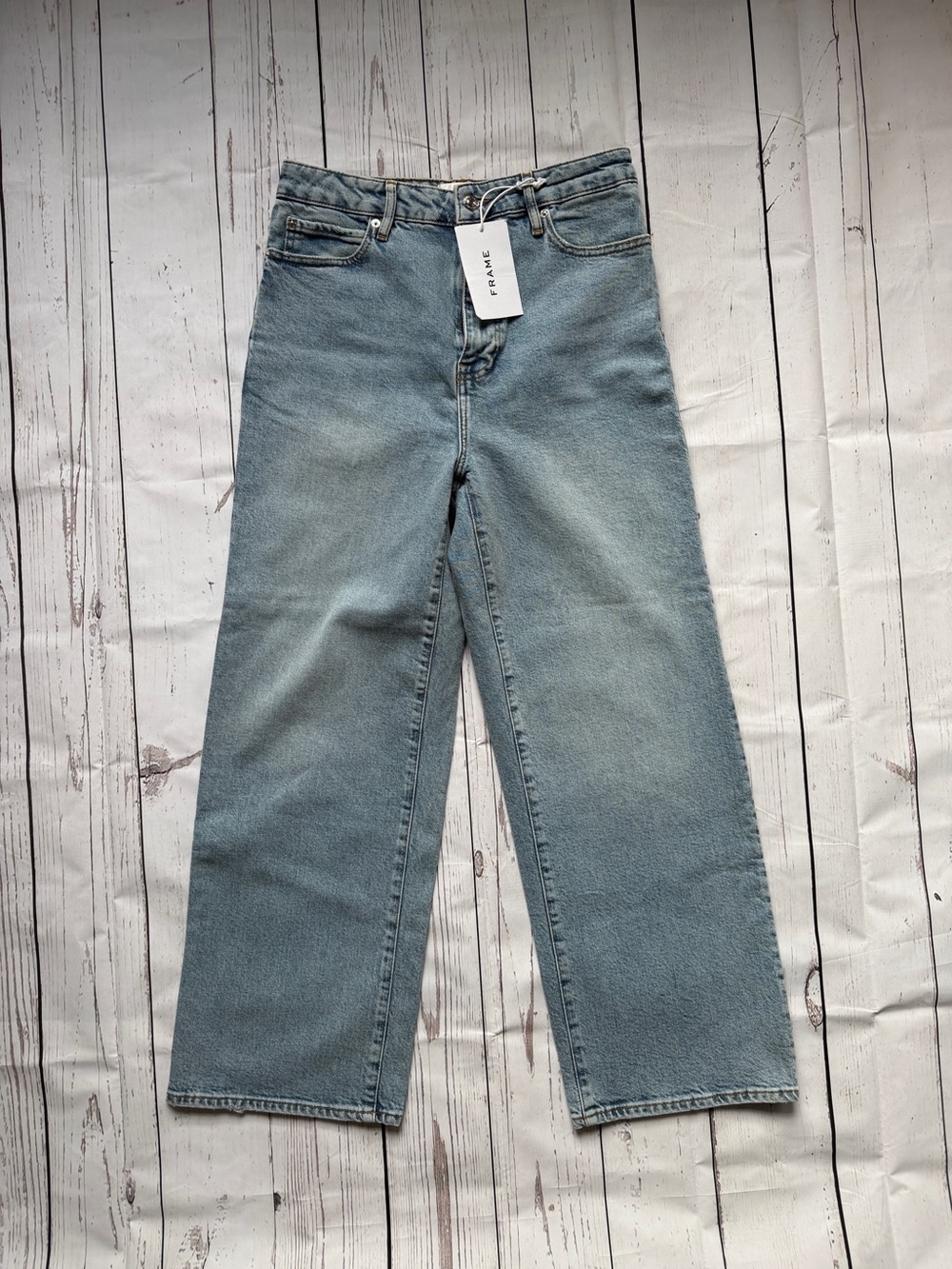 Frame Denim Pale Blue High-Rise Wide Leg Jeans